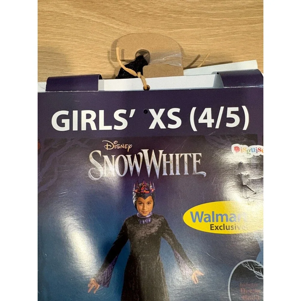 Disney Snow White Evil Queen Costume Girls XS 4/5 Black Dress Hood Disguise